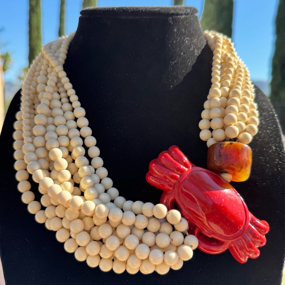 🦀 Rare Vintage Multi-Strand Angela Caputi Coral Crab Necklace, Florence, Italy - Picture 4 of 12